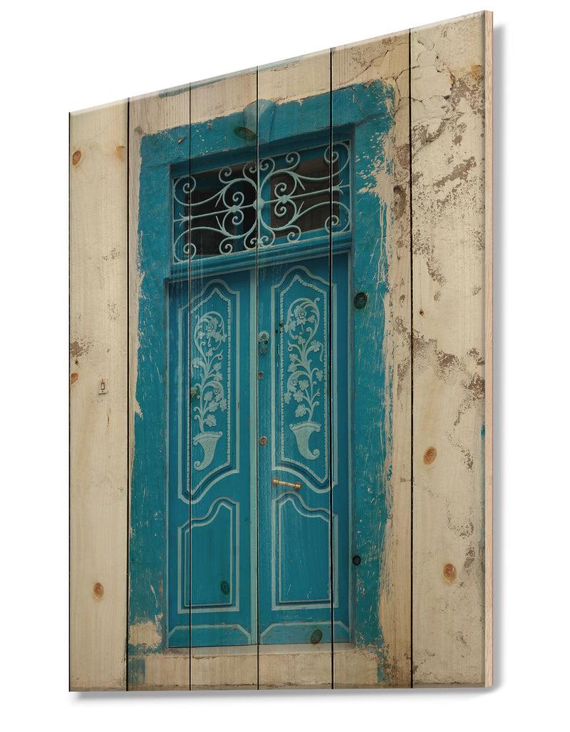 DesignQ Vintage Door In Tunesia - Vintage Print On Natural Pine Wood