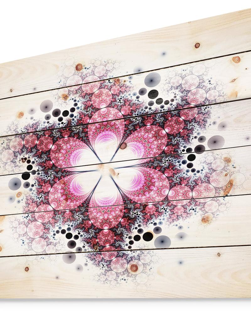 DesignQ Violet Fractal Flower Pattern - Abstract Print On Natural Pine Wood
