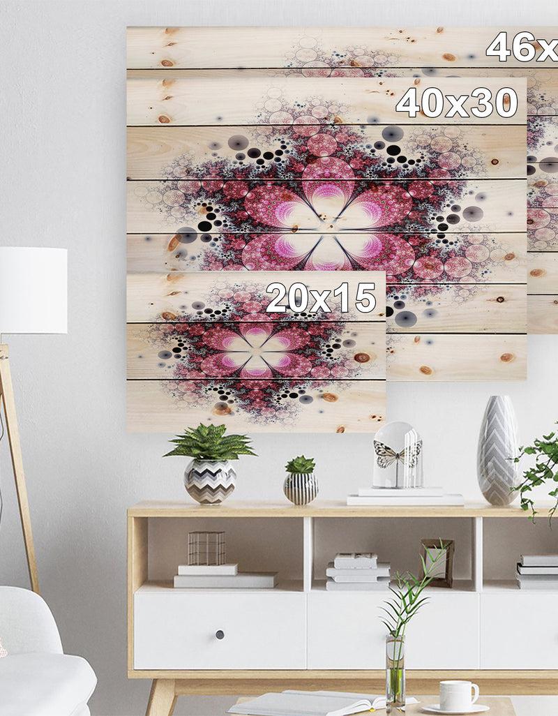 DesignQ Violet Fractal Flower Pattern - Abstract Print On Natural Pine Wood