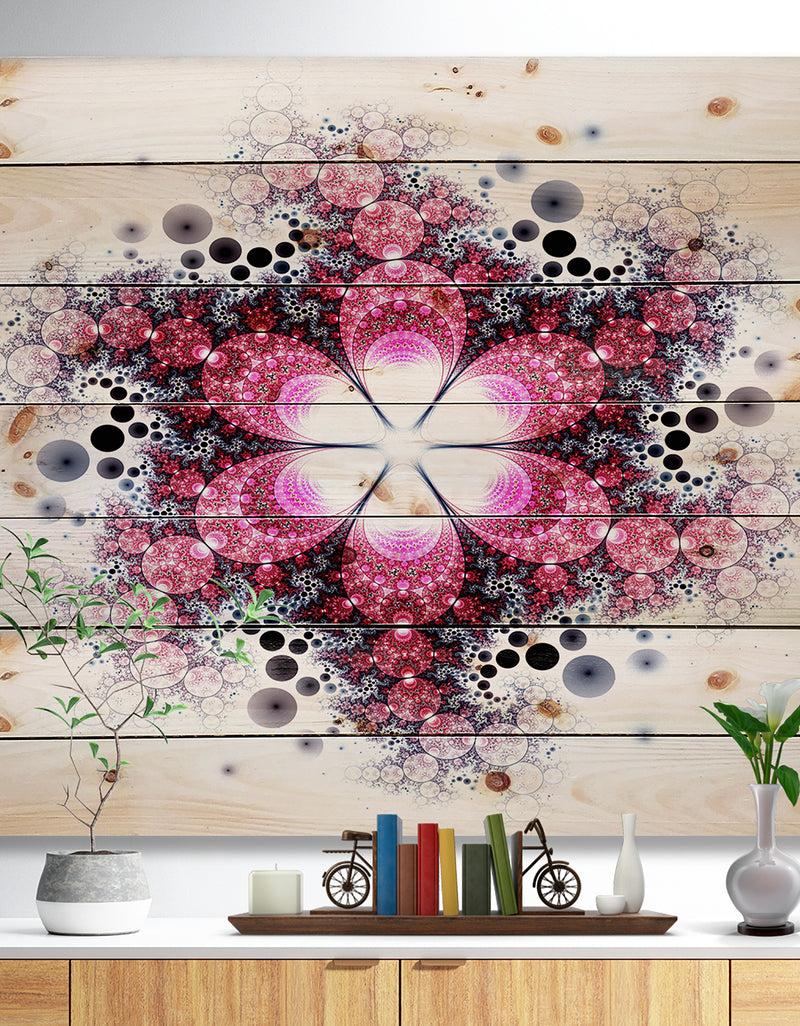 DesignQ Violet Fractal Flower Pattern - Abstract Print on Natural Pine Wood