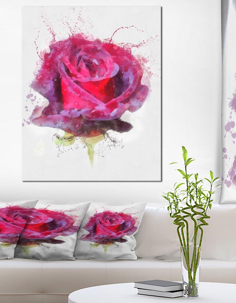 DesignQ Watercolor Dark Red Rose Sketch - Floral Canvas Artwork Print