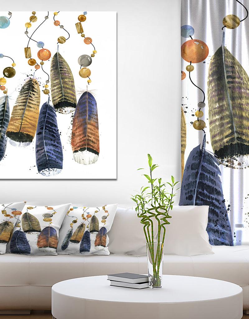 DesignQ Watercolor Feathers Set. - Animals Painting Print On Wrapped Canvas
