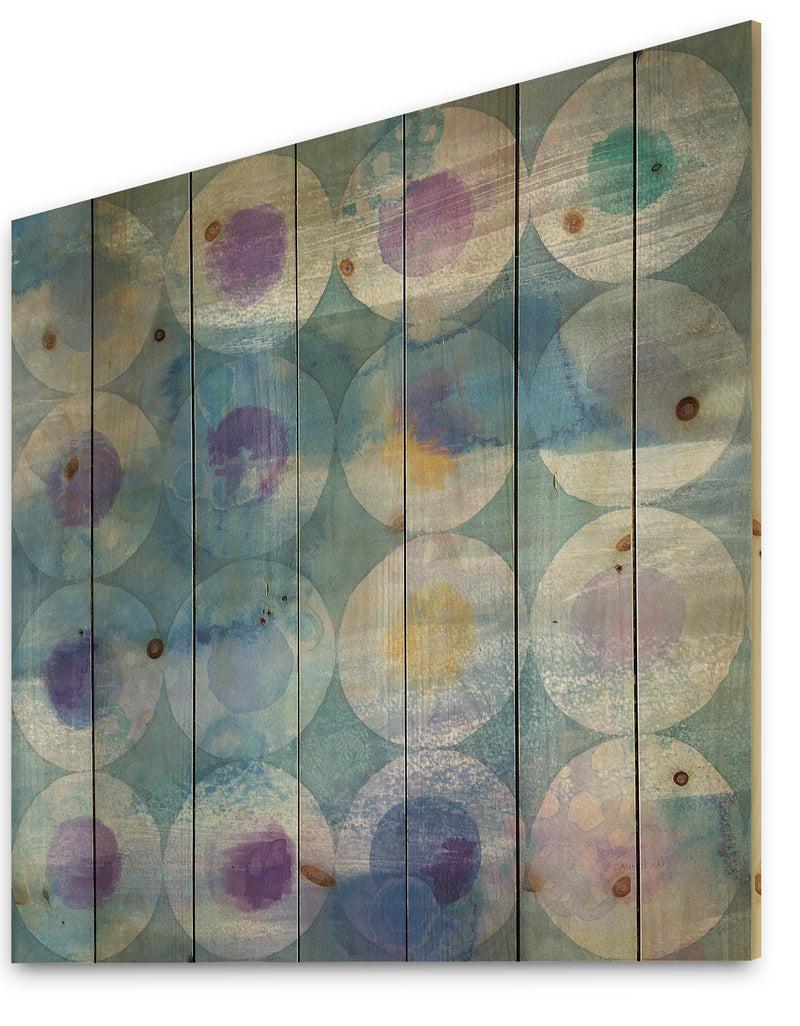 DesignQ Watercolor Geometrical Circles I - Mid-Century Modern Print On Natural Pine Wood