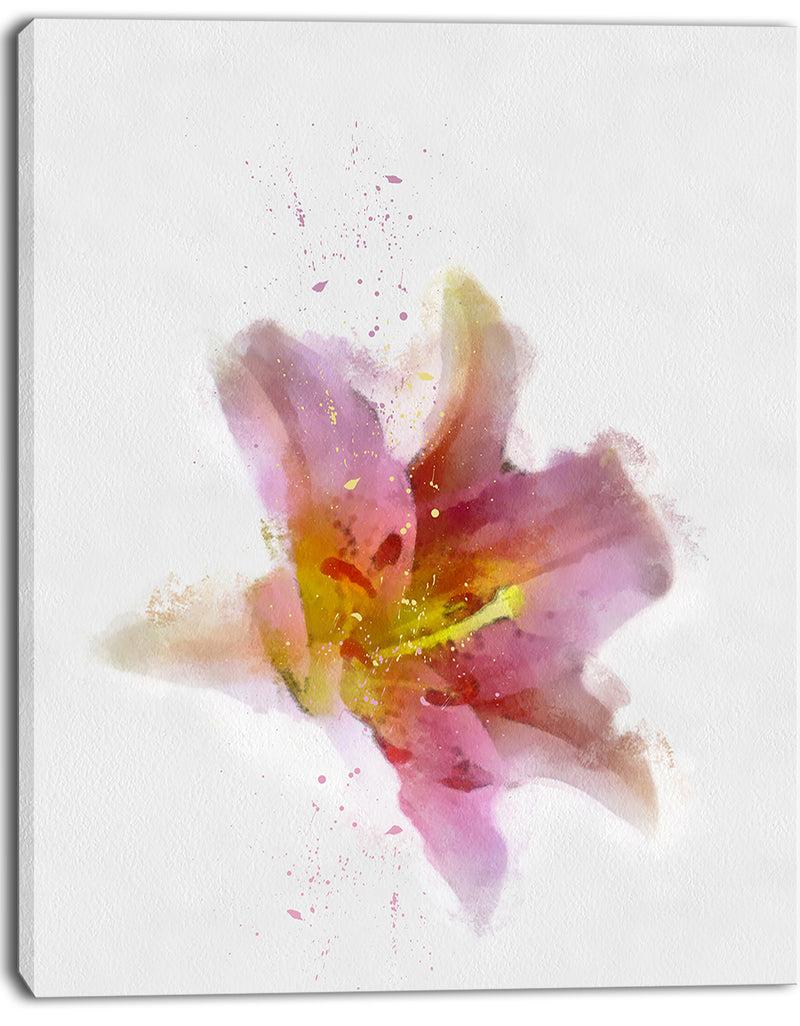 DesignQ Watercolor Pink Lily Flower Sketch - Floral Canvas Artwork Print