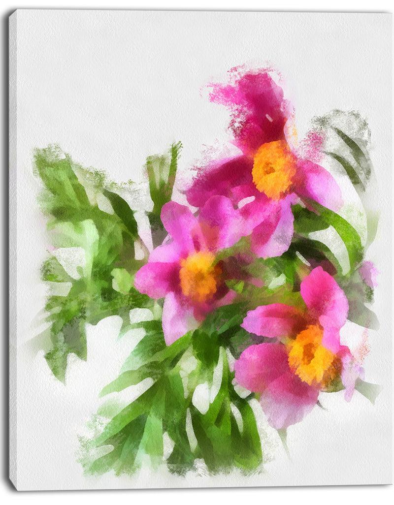 DesignQ Watercolor Pink Woody Peonies - Floral Canvas Artwork Print