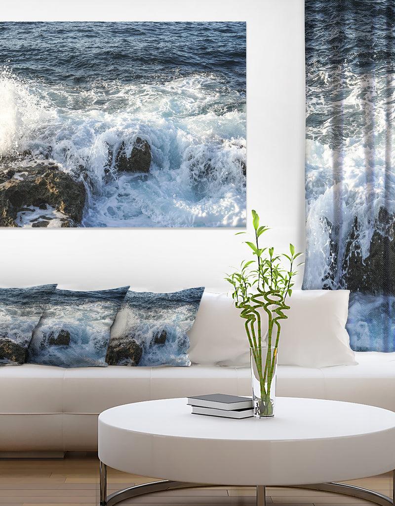 DesignQ Waves Breaking On Stony Beach - Contemporary Seascape Art Canvas