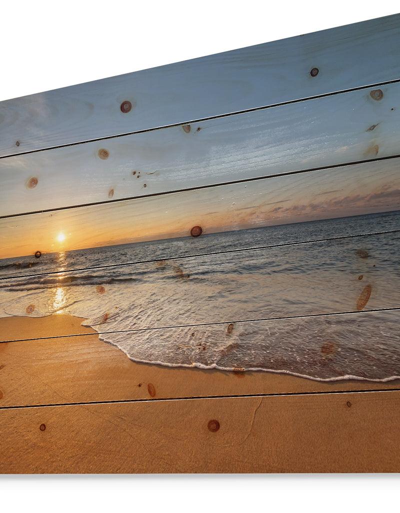DesignQ West Cost Sunset Over The Sea - Landscapes Sea & Shore Print On Natural Pine Wood