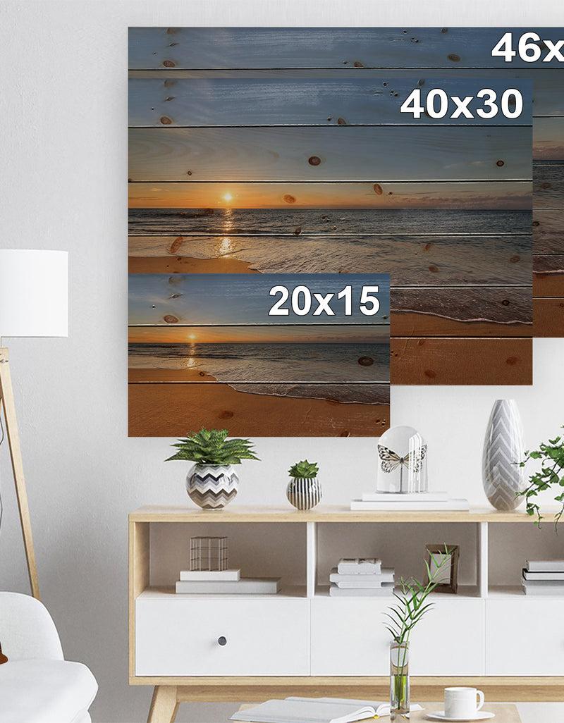 DesignQ West Cost Sunset Over The Sea - Landscapes Sea & Shore Print On Natural Pine Wood