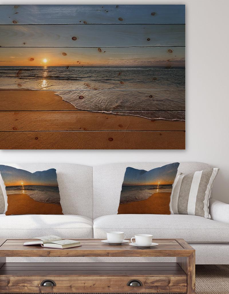 DesignQ West Cost Sunset Over the Sea - Landscapes Sea & Shore Print on Natural Pine Wood