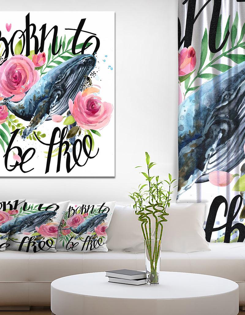 DesignQ Whale and Roses - Floral Painting Print on Wrapped Canvas DesignQ Whale and Roses - Floral Painting Print on Wrapped Canvas