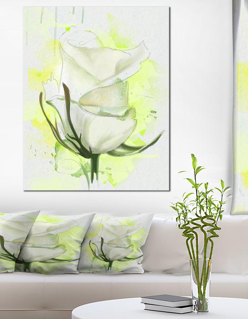 DesignQ White Roses Watercolor Sketch - Modern Floral Canvas Wall Art
