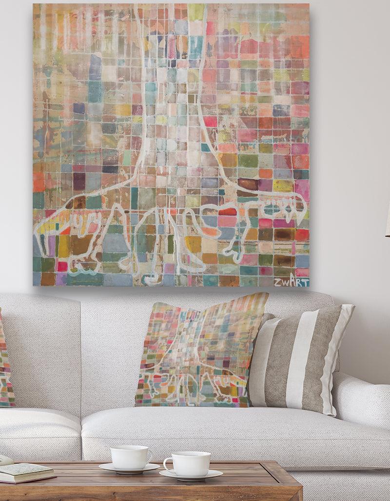 DesignQ White Tree On Colorful Grid I - Cottage Canvas Artwork