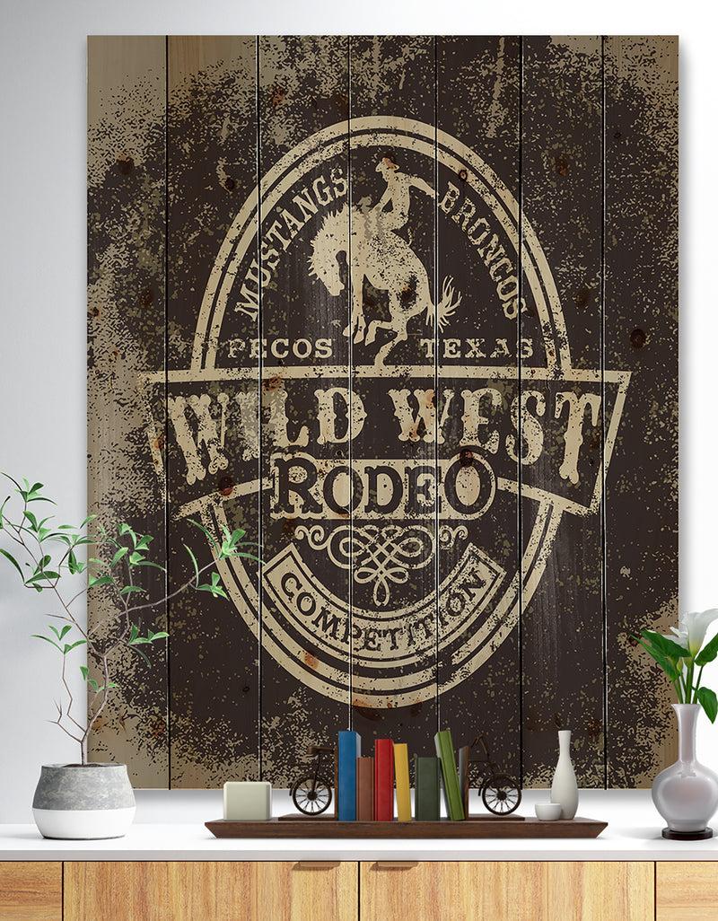 DesignQ Wild west rodeo - Farmhouse Art Print on Natural Pine Wood