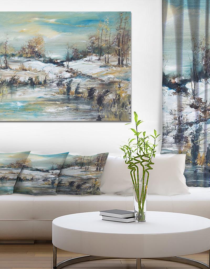 DesignQ Winter Landscap in Oil Painting - Landscapes Painting Print on Wrapped Canvas