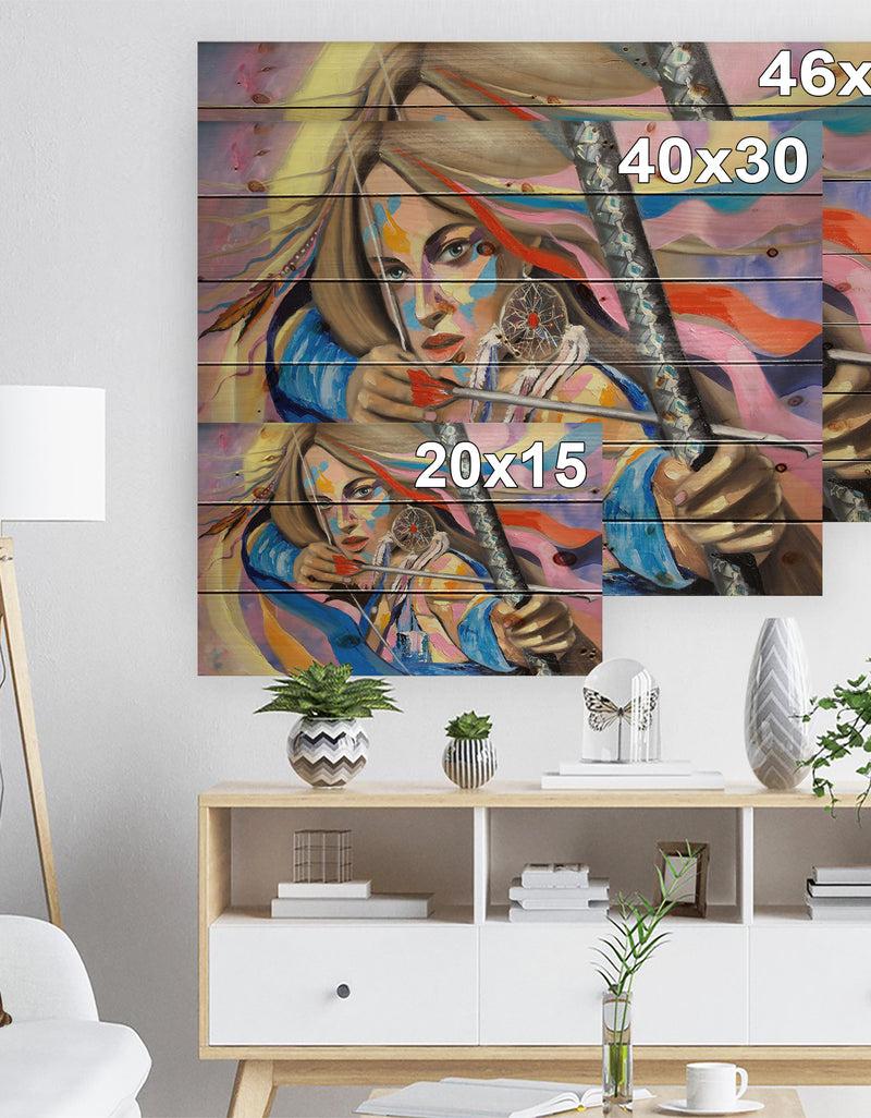 DesignQ Woman Portrait Dream Catcher - Glamour Painting Print On Natural Pine Wood