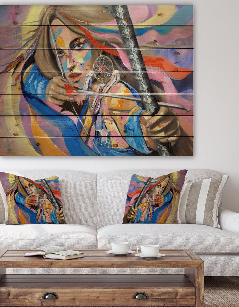 DesignQ Woman Portrait Dream Catcher - Glamour Painting Print on Natural Pine Wood
