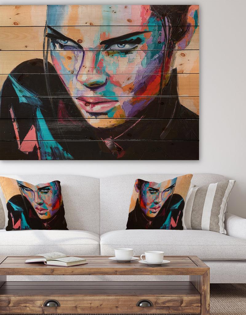 DesignQ Woman Portrait Games are over - Glamour Painting Print on Natural Pine Wood