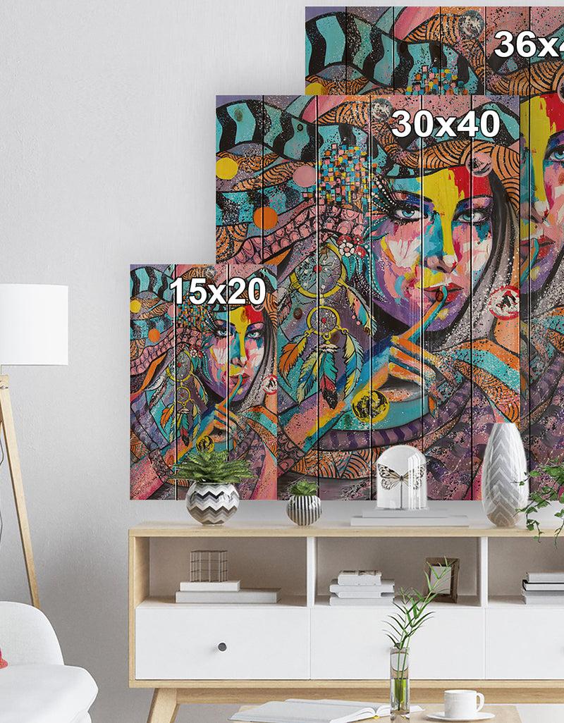 DesignQ Woman Portrait In Your Dreams - Glamour Painting Print On Natural Pine Wood