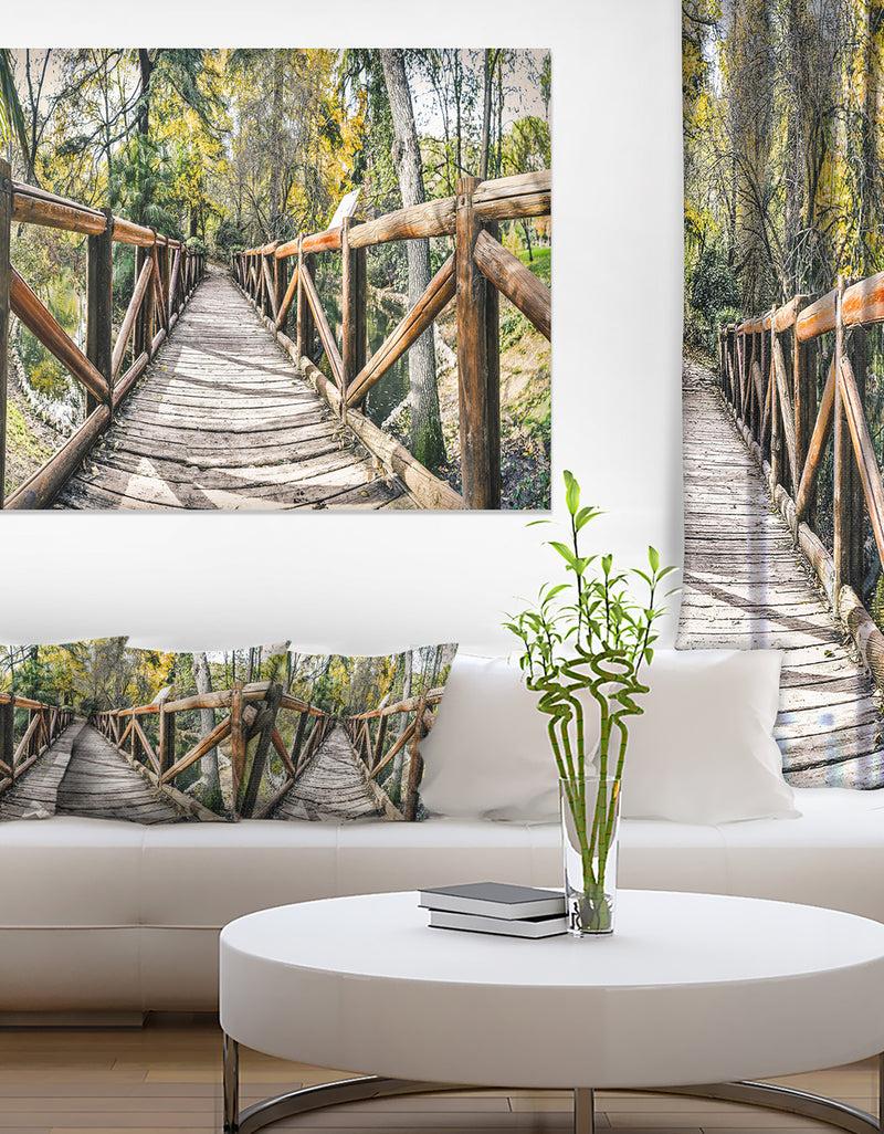 DesignQ Wooden Bridge in Forest - Wooden Sea Bridge Canvas Wall Art
