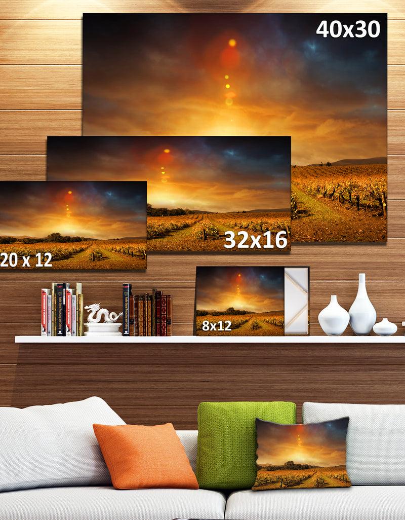 DesignQ Yellow Autumn Vineyard Sunset - Landscape Artwork Canvas