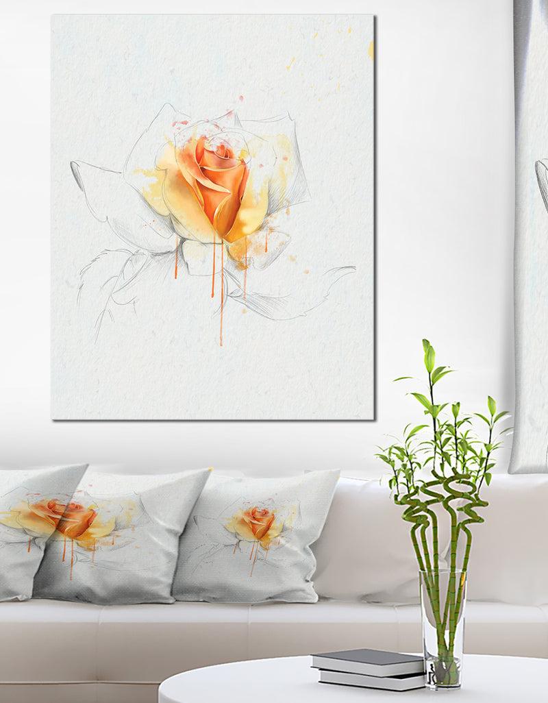 DesignQ Yellow Rose Sketch On White Back - Flower Artwork On Canvas