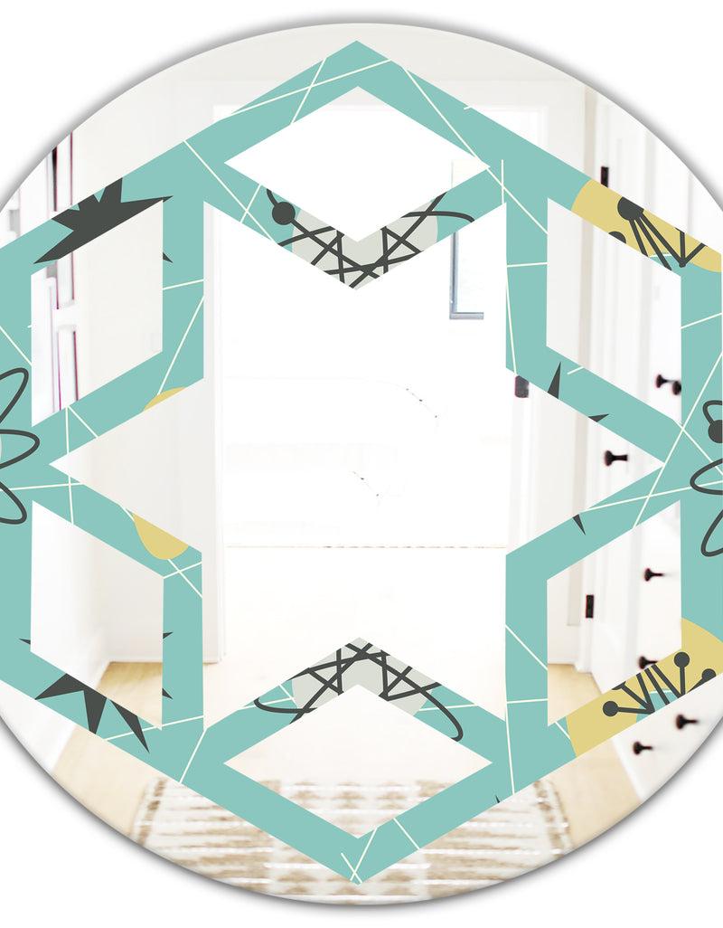 DesignQ 1950 Retro Pattern I - Modern Round Or Oval Wall Mirror - Hexagon Star