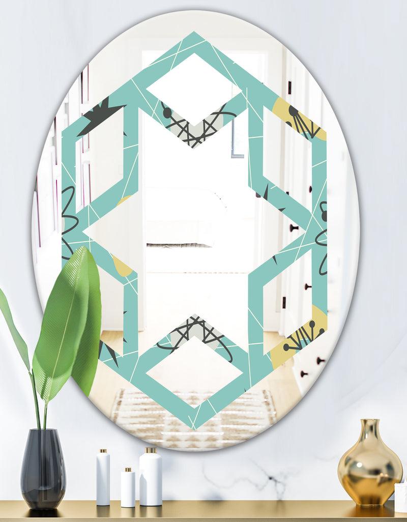 DesignQ 1950 Retro Pattern I - Modern Round Or Oval Wall Mirror - Hexagon Star