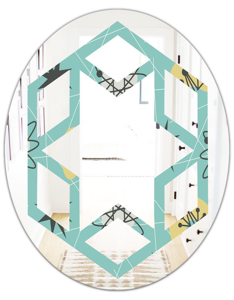 DesignQ 1950 Retro Pattern I - Modern Round Or Oval Wall Mirror - Hexagon Star