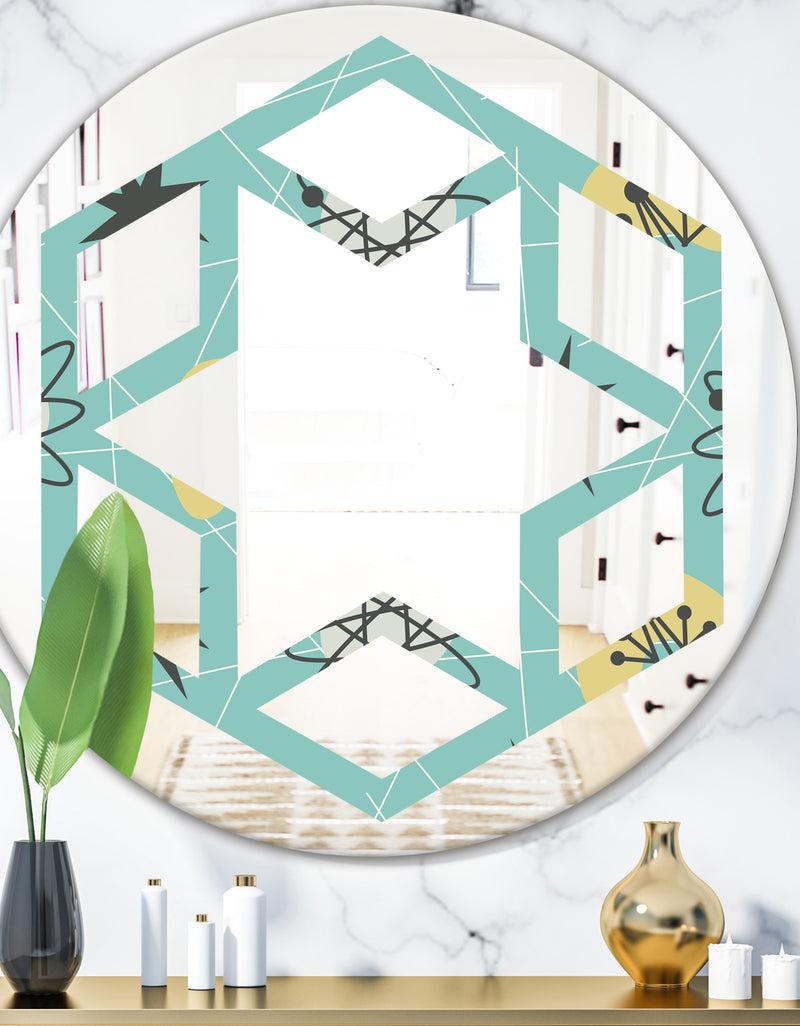 DesignQ 1950 Retro Pattern I - Modern Round or Oval Wall Mirror - Hexagon Star