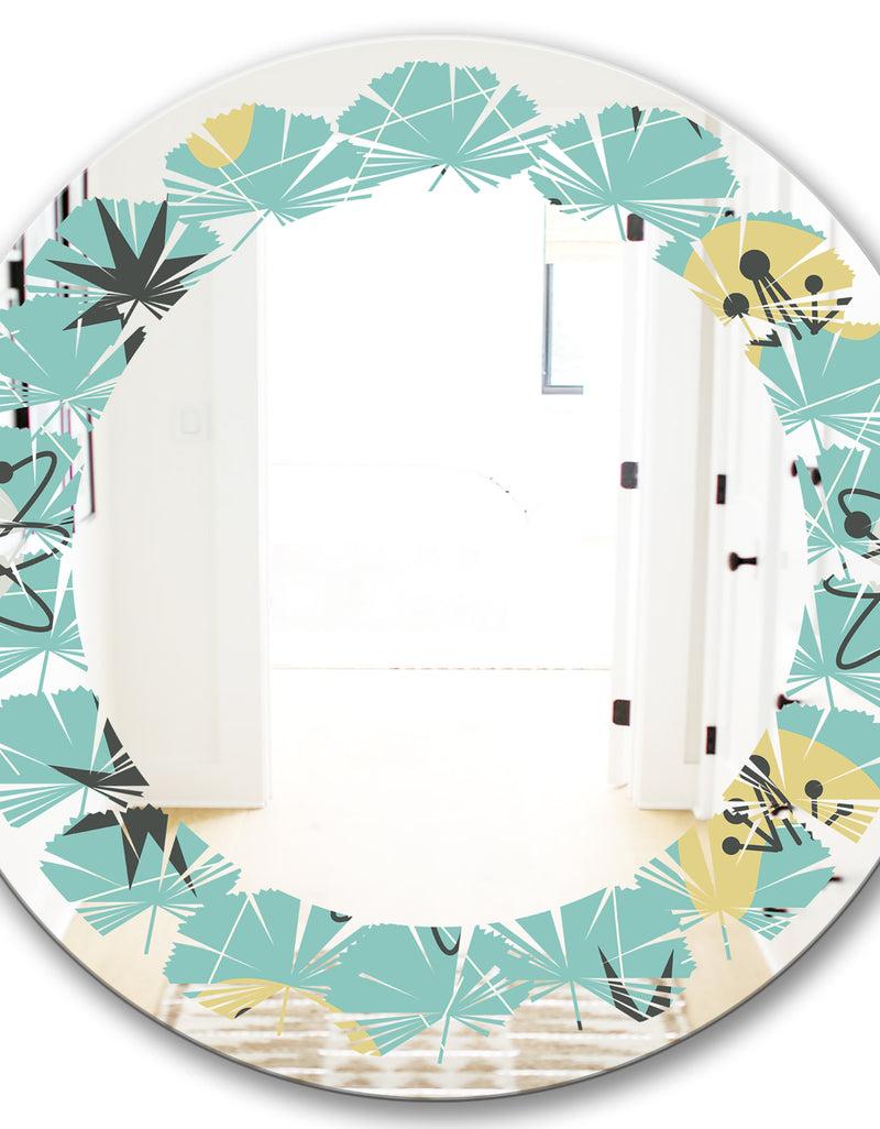 DesignQ 1950 Retro Pattern I - Modern Round Or Oval Wall Mirror - Leaves