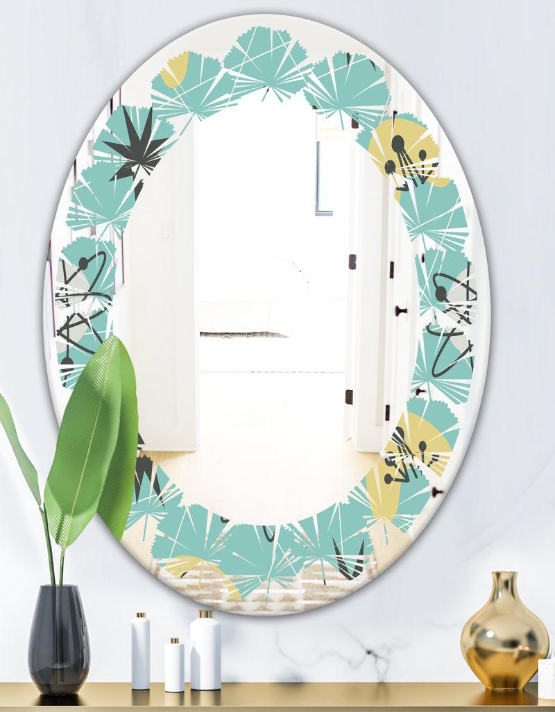 DesignQ 1950 Retro Pattern I - Modern Round Or Oval Wall Mirror - Leaves
