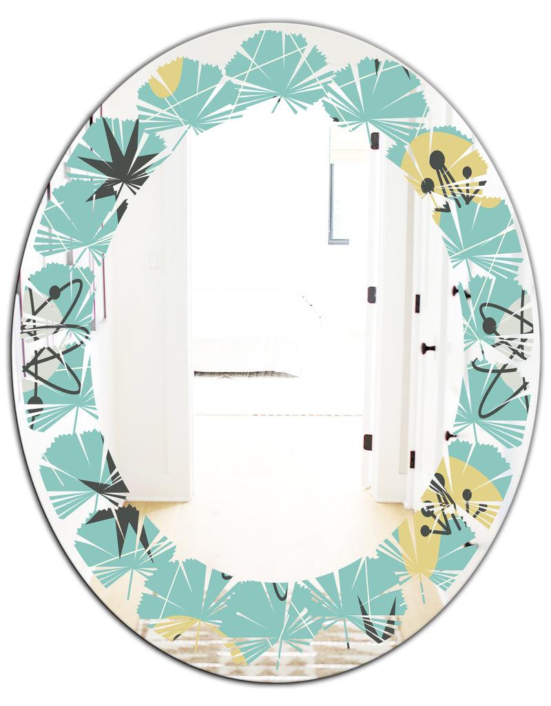 DesignQ 1950 Retro Pattern I - Modern Round Or Oval Wall Mirror - Leaves