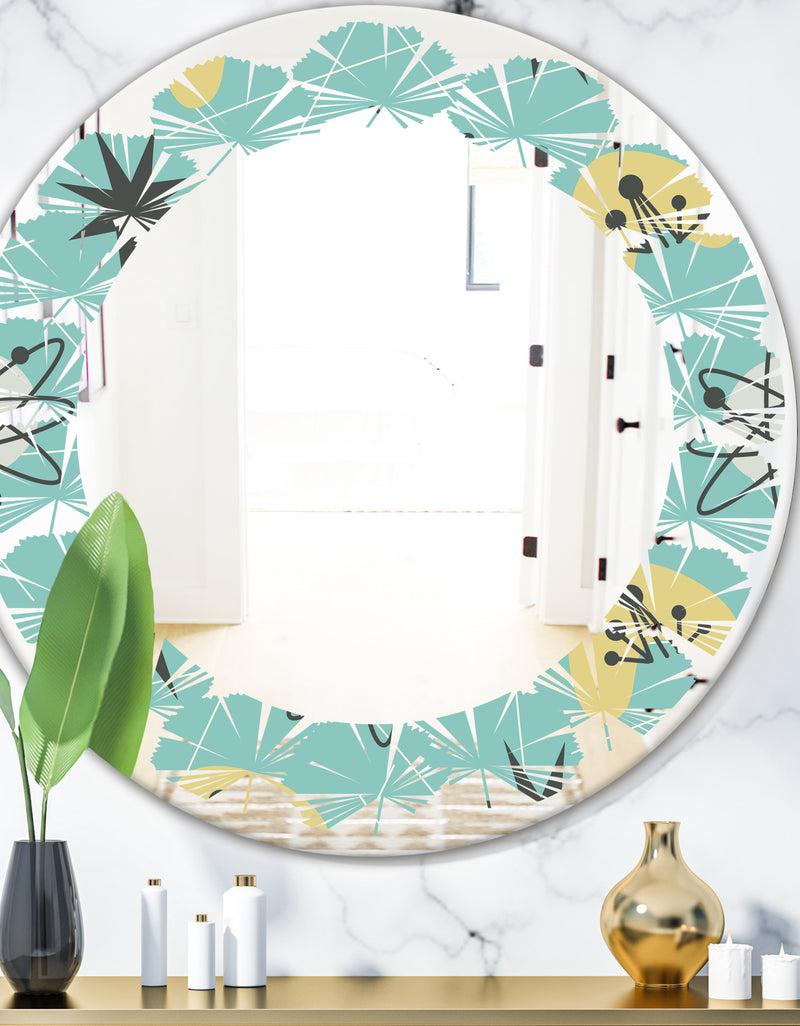 DesignQ 1950 Retro Pattern I - Modern Round or Oval Wall Mirror - Leaves