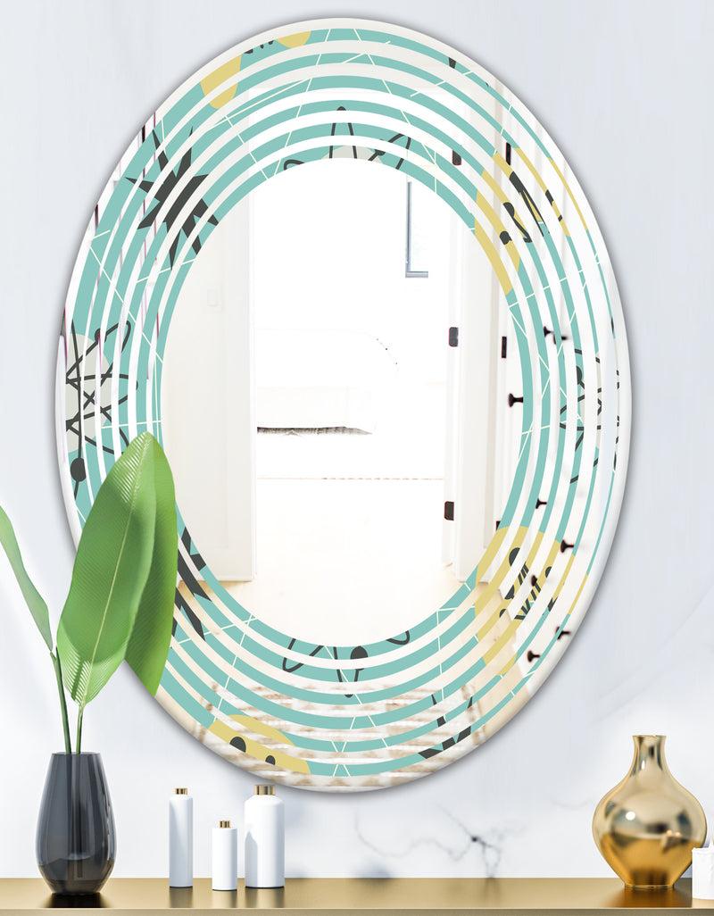 DesignQ 1950 Retro Pattern I - Modern Round Or Oval Wall Mirror - Wave