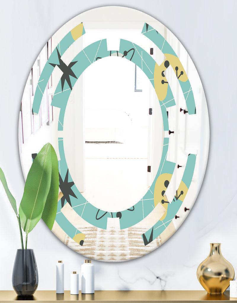 DesignQ 1950 Retro Pattern I - Modern Round Or Oval Wall Mirror - Space