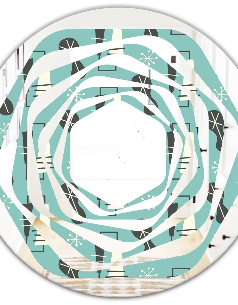 DesignQ 1950 Retro Pattern II - Modern Round Or Oval Wall Mirror - Whirl