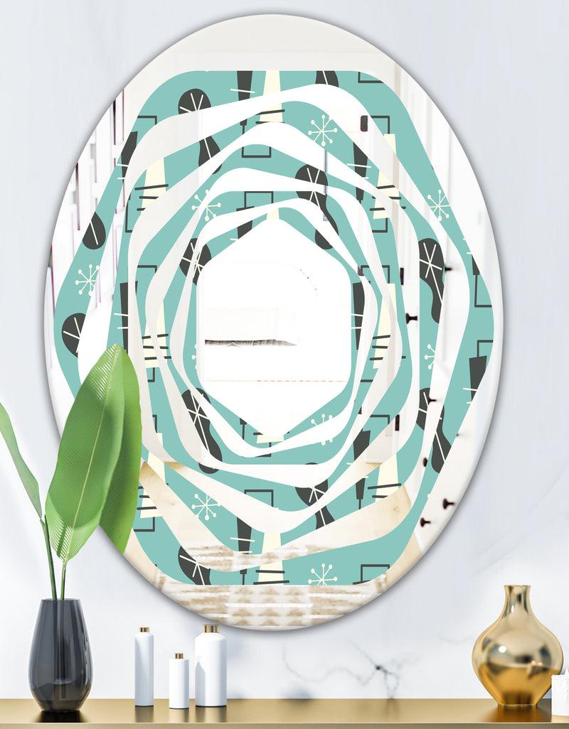 DesignQ 1950 Retro Pattern II - Modern Round Or Oval Wall Mirror - Whirl
