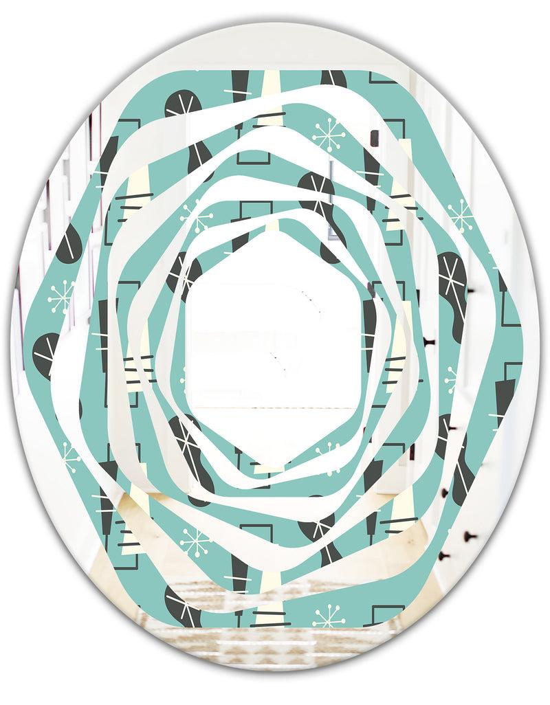 DesignQ 1950 Retro Pattern II - Modern Round Or Oval Wall Mirror - Whirl