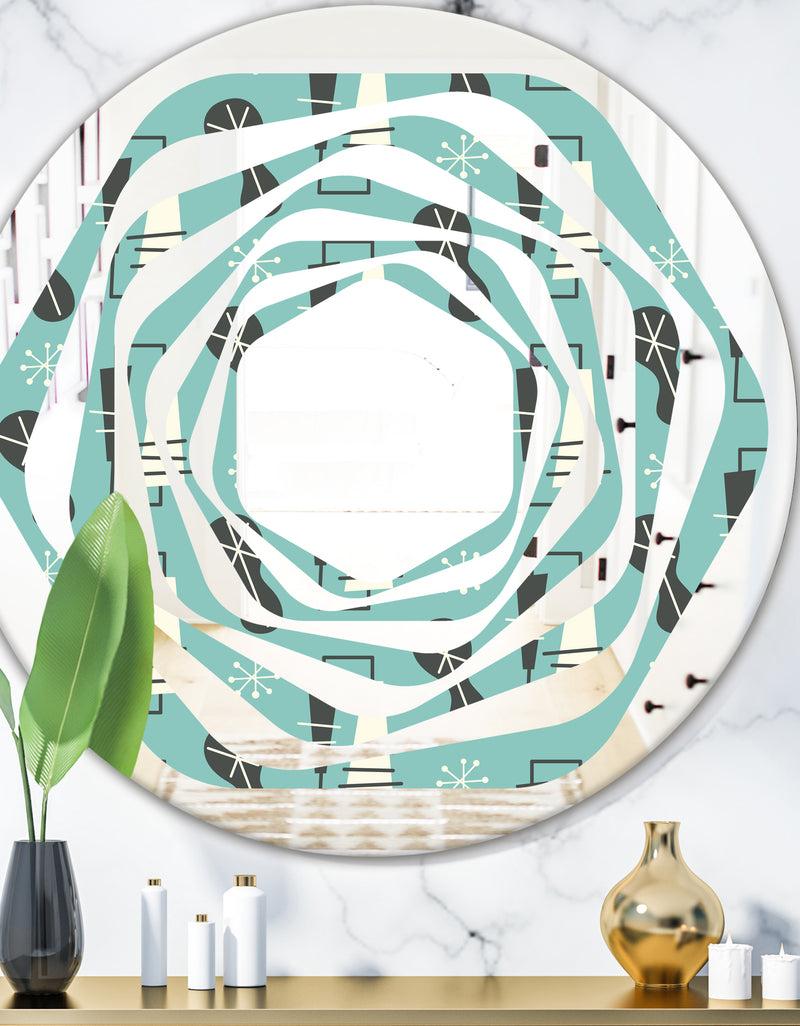 DesignQ 1950 Retro Pattern II - Modern Round or Oval Wall Mirror - Whirl
