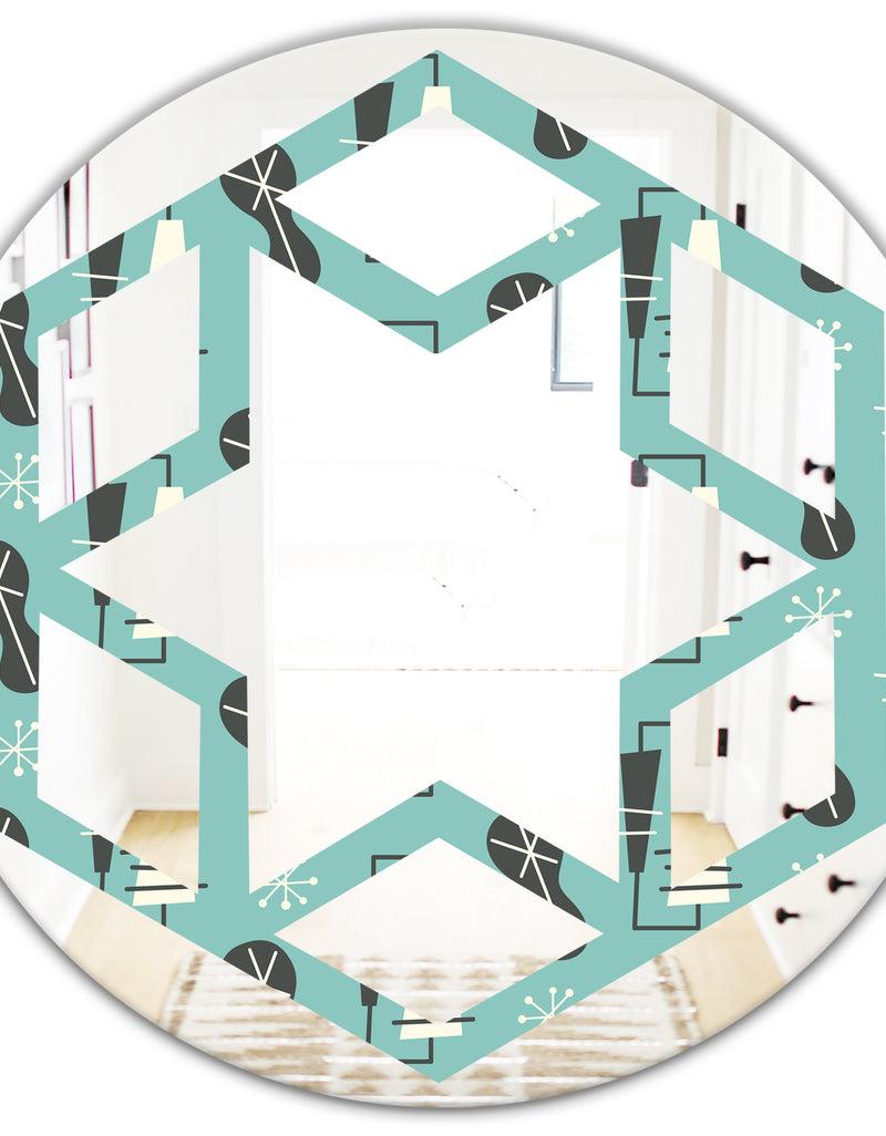 DesignQ 1950 Retro Pattern II - Modern Round Or Oval Wall Mirror - Hexagon Star