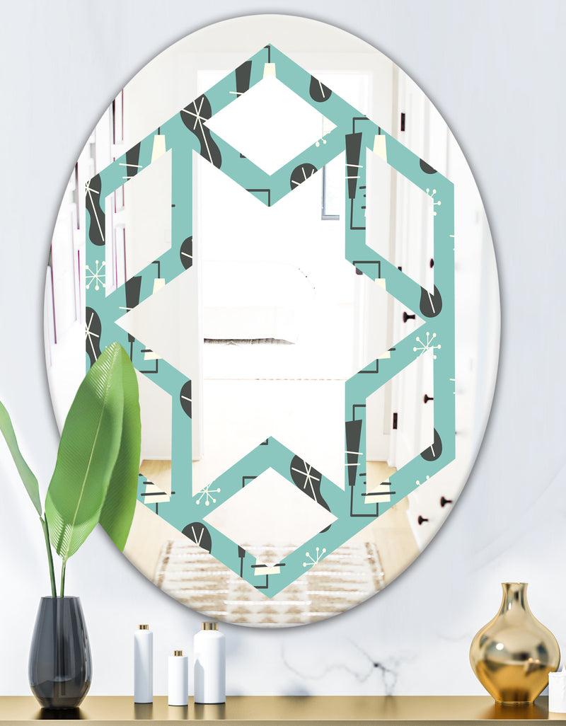 DesignQ 1950 Retro Pattern II - Modern Round Or Oval Wall Mirror - Hexagon Star