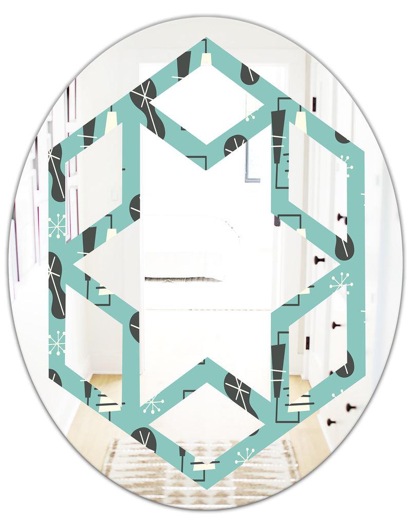 DesignQ 1950 Retro Pattern II - Modern Round Or Oval Wall Mirror - Hexagon Star