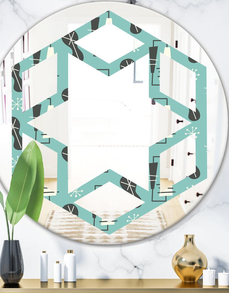 DesignQ 1950 Retro Pattern II - Modern Round or Oval Wall Mirror - Hexagon Star