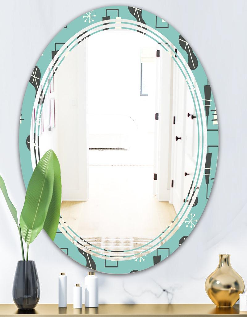 DesignQ 1950 Retro Pattern II - Modern Round Or Oval Wall Mirror - Triple C
