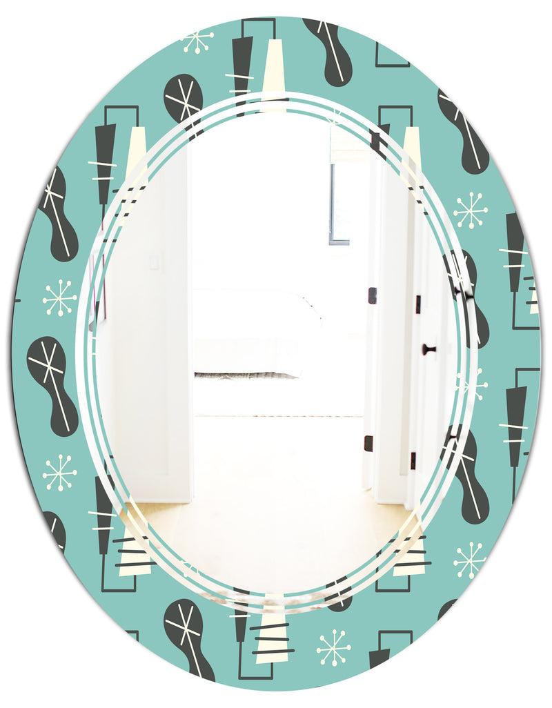 DesignQ 1950 Retro Pattern II - Modern Round Or Oval Wall Mirror - Triple C