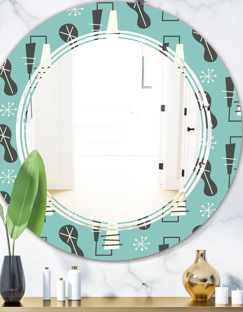 DesignQ 1950 Retro Pattern II - Modern Round or Oval Wall Mirror - Triple C