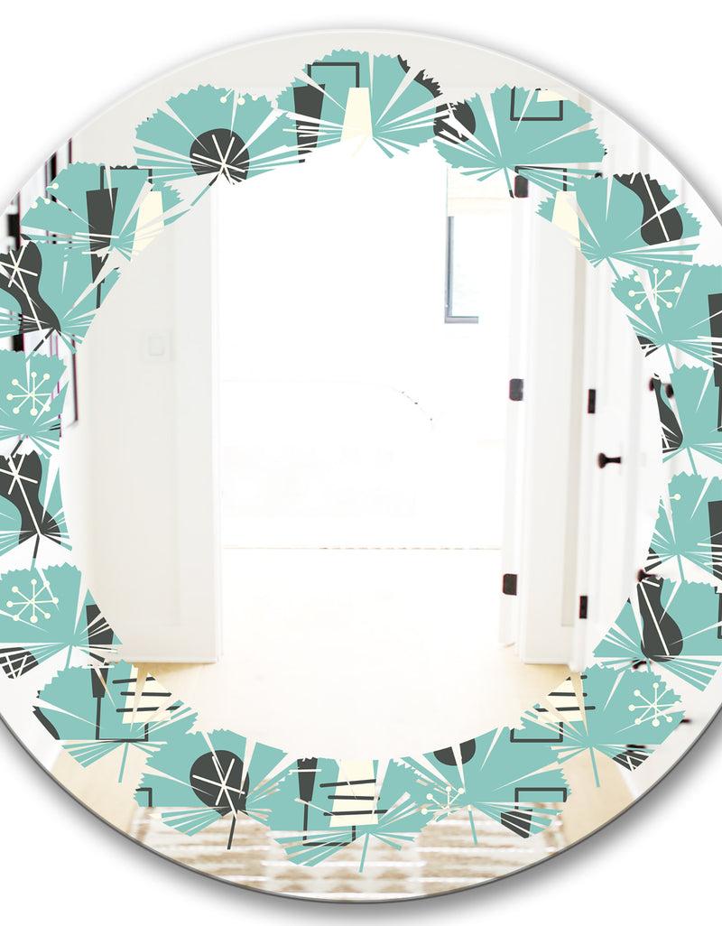 DesignQ 1950 Retro Pattern II - Modern Round Or Oval Wall Mirror - Leaves
