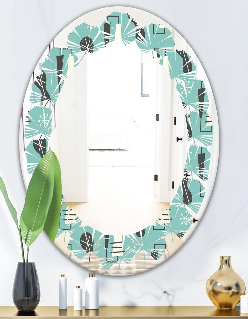 DesignQ 1950 Retro Pattern II - Modern Round Or Oval Wall Mirror - Leaves