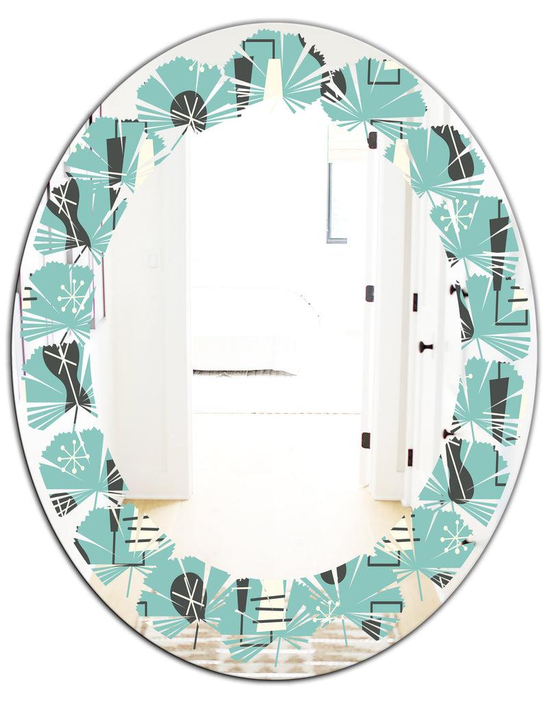 DesignQ 1950 Retro Pattern II - Modern Round Or Oval Wall Mirror - Leaves