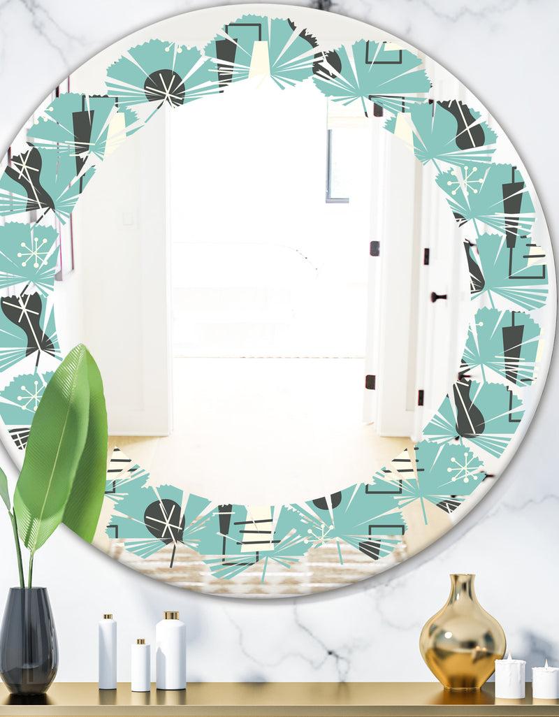 DesignQ 1950 Retro Pattern II - Modern Round or Oval Wall Mirror - Leaves
